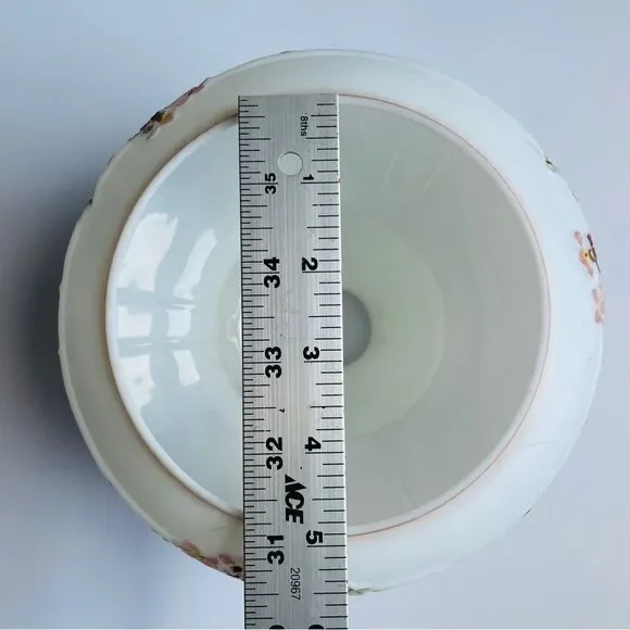 Antique White Satin Glass Opaque Hand Painted Floral Pair Lamp Shades - Picture 4 of 7